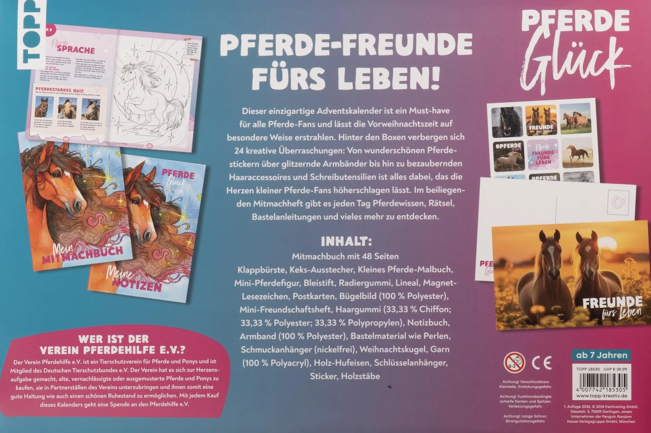 Pferdeglück Kreativer Adventskalender 24 Überraschungen für Pferde Fans Große Box 38,5 x 26,5 x 5 cm