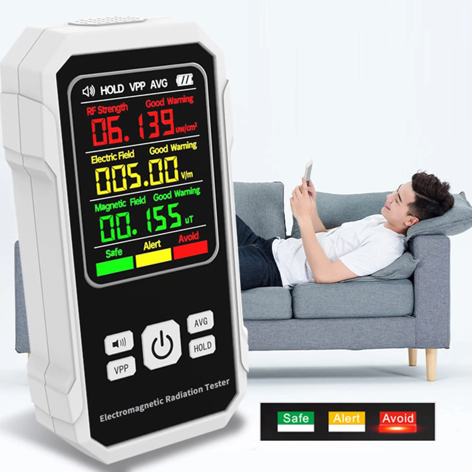 Miernik Pola Elektromagnetycznego, Tester Promieniowania Pola Elektromagnetycznego, Ręczny Cyfrowy Detektor Pola Elektromagnetycznego Z Podświetleniem LCD, Miernik Promieniowania Wysokiej(Biały)