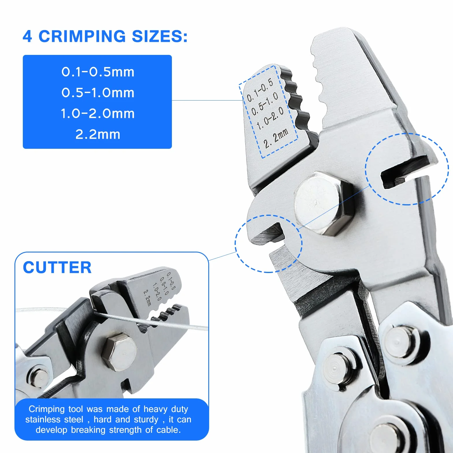 Zaciskarka do lin stalowych 2,2 mm, 150 szt. tulejek aluminiowych 3 rozmiary