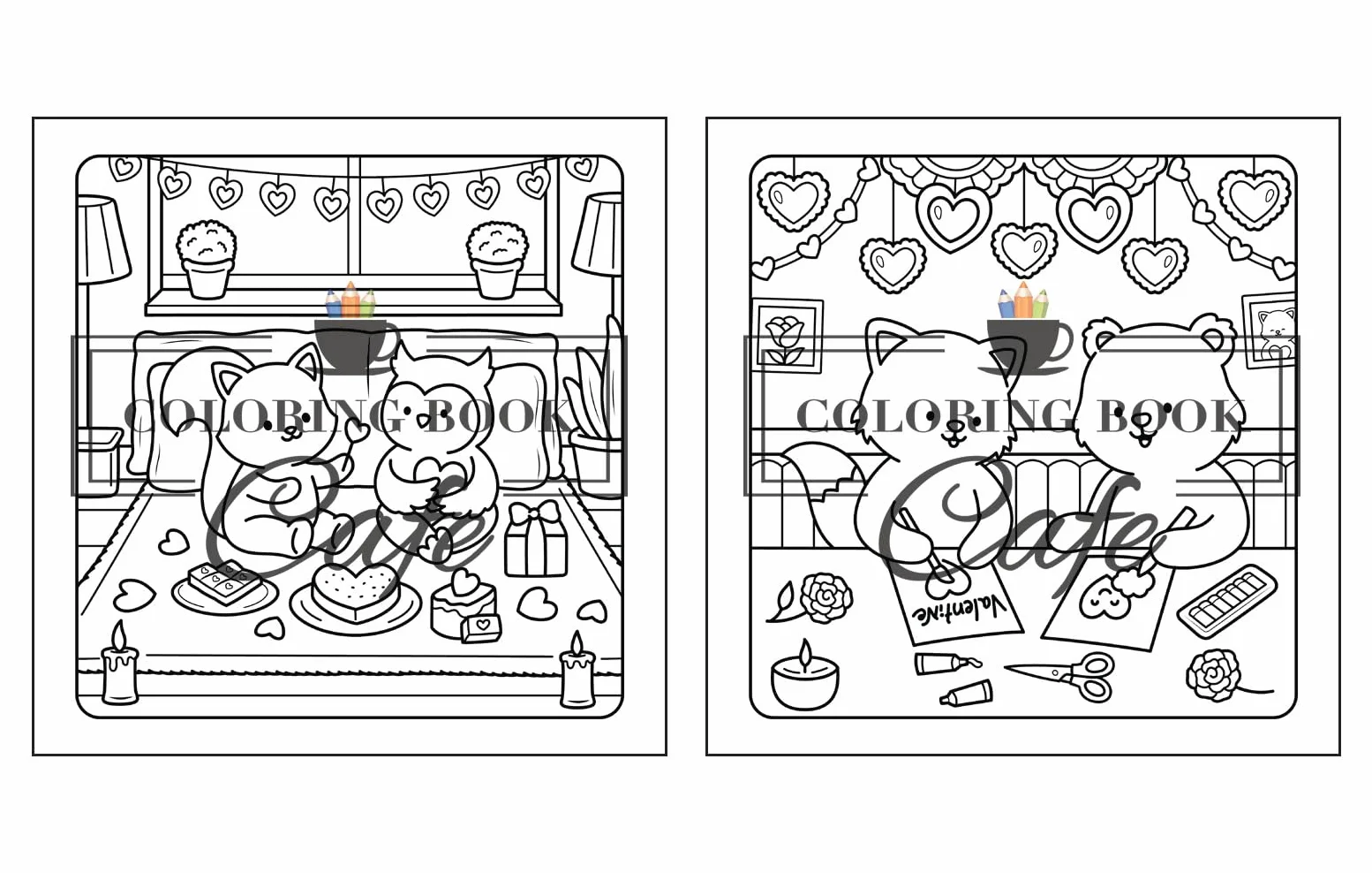 Paws & Hearts Coloring Book for Adults Teens Cozy Love Scenes Adorable Animals