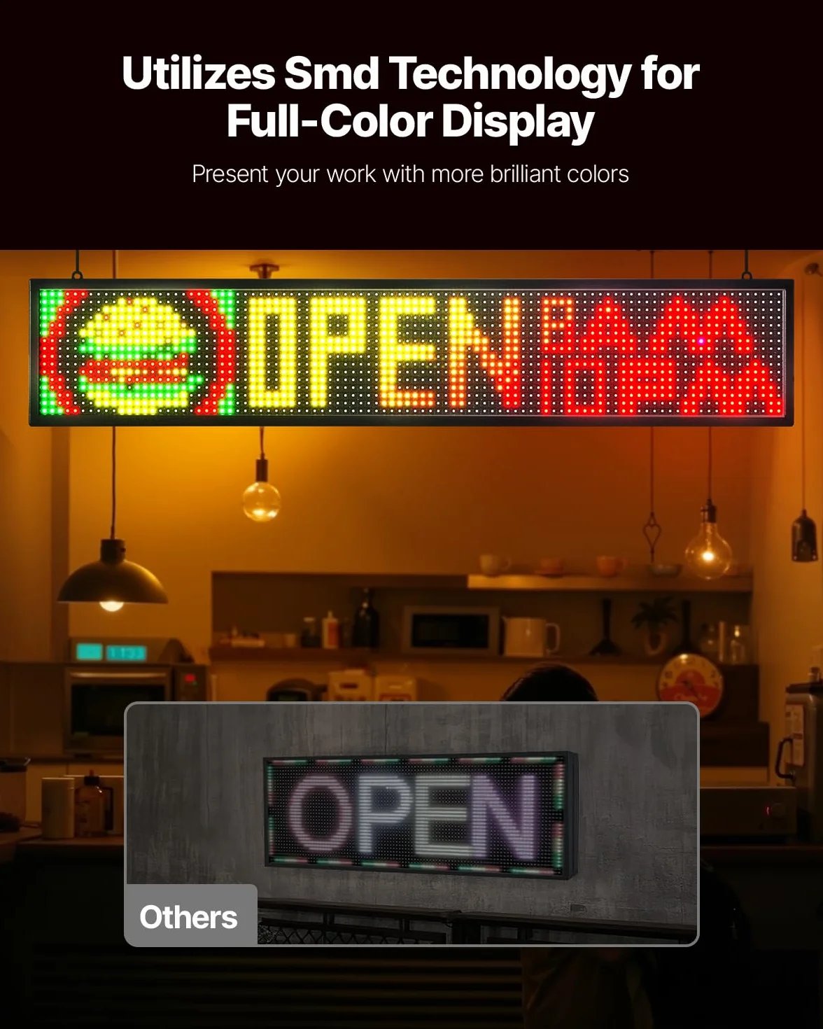 VEVOR Kolorowy elastyczny przesuwny panel cyfrowy P10 programowalny panel LED, panel wyświetlacza DIY, spersonalizowany wzór tekstu, sterowanie aplikacją Bluetooth GIF, 990 x 190 x 55 mm