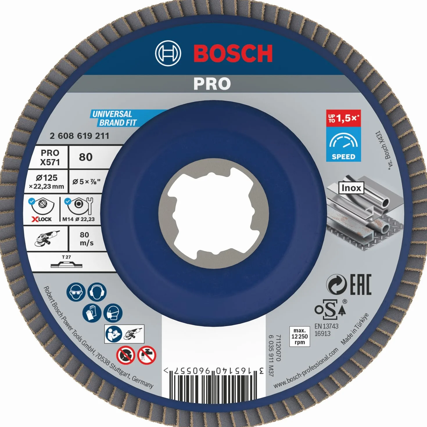 Bosch Professional Tarcza listkowa Prosta X571 Best for Metal Ø125 mm Ziarnistość 80 X-LOCK M14