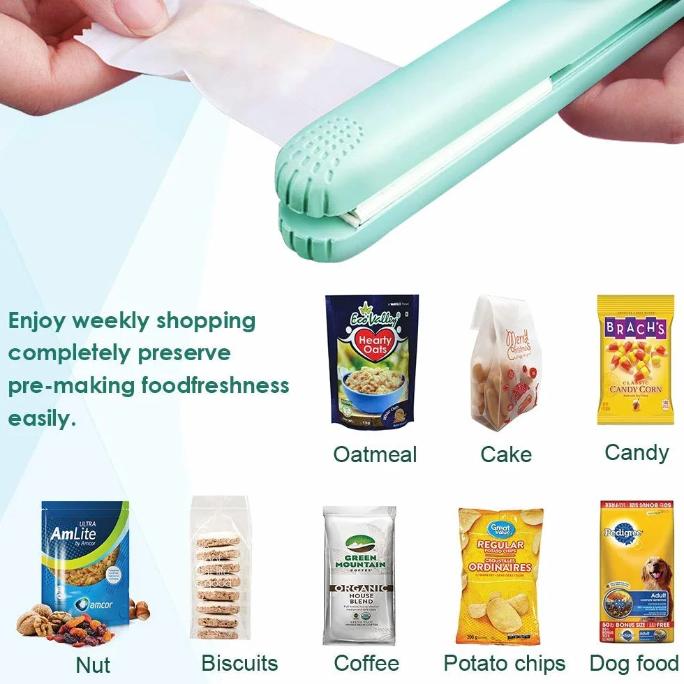 Mini zgrzewarka termiczna do worków na żywność, przenośna mini maszyna do zgrzewania toreb, folia grzewcza Smart Control do zawieszenia żywności (zielona)
