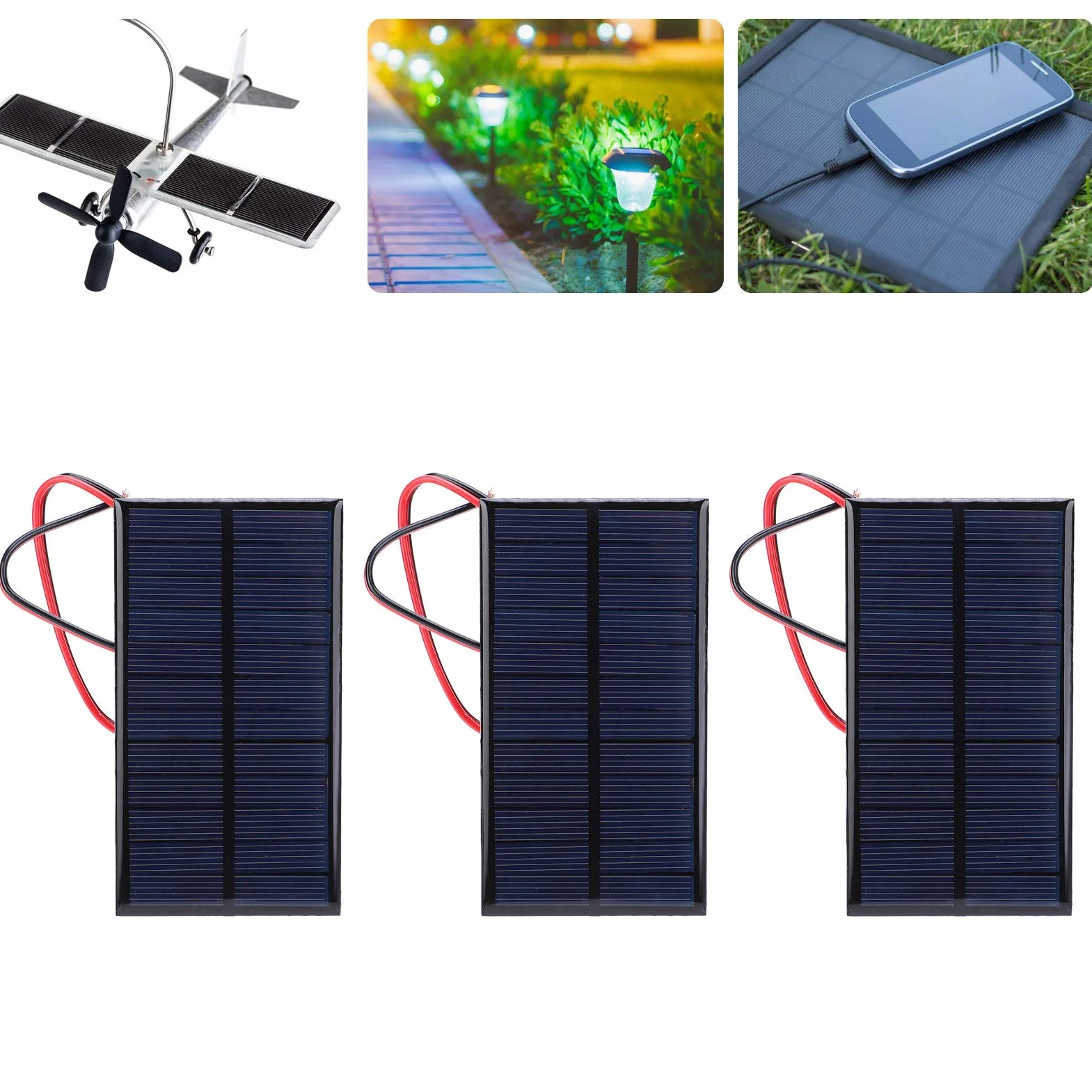 3 Szt. Mini Panel Słoneczny 6V 1W Moduł Fotowoltaiczny 11x6cm System Ładowania Słonecznego do Małych Urządzeń z Kablem 30cm Przenośny Zestaw do Zabawek Elektronicznych