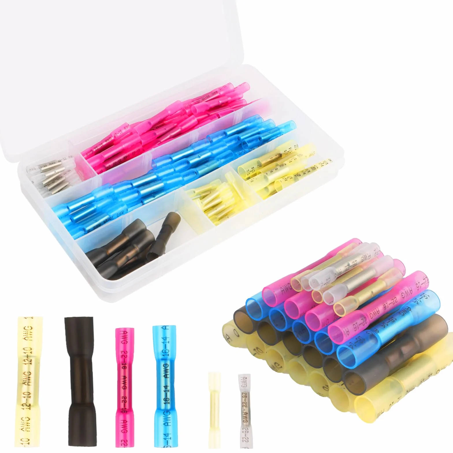 Zestaw 110 sztuk łączników termokurczliwych 26-10AWG wodoodporne izolowane