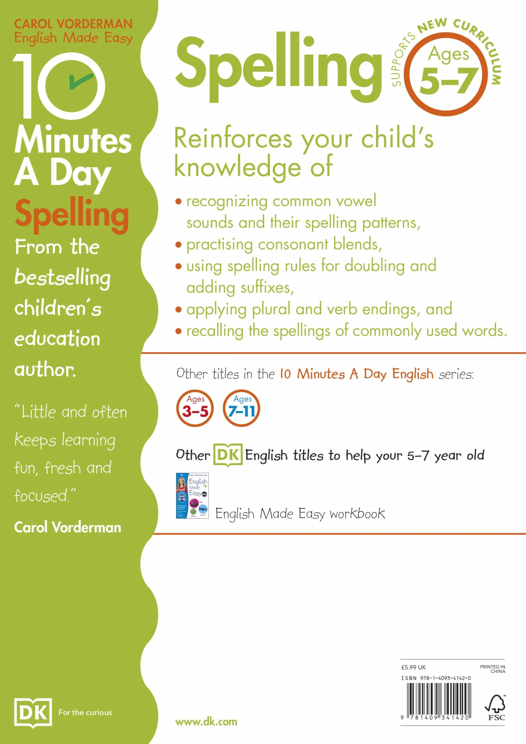 10 Minutes A Day Spelling, Ages 5-7 (Key Stage 1): Supports National Curriculum, Develops Strong English Skills