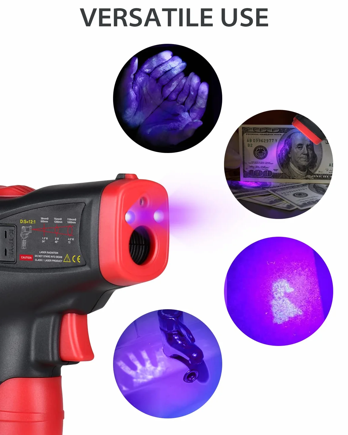 Wintact IRTermometro Igrometro Laser Digitale Superfici -50℃~650℃ con Sonde di Temperatura a Termocoppia di Tipo K per Cucina Frizer