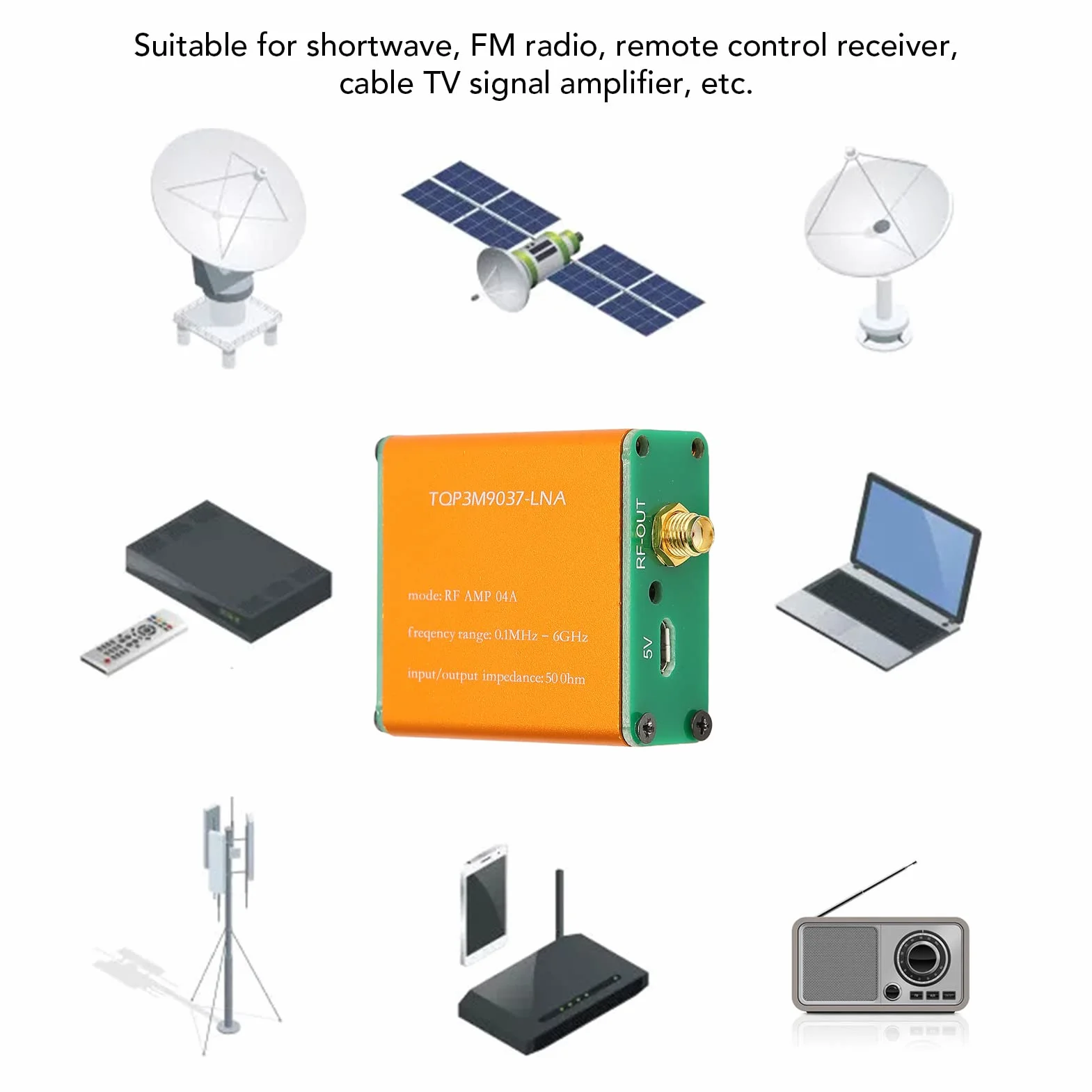 Wzmacniacz Niskoszumowy 0,1 MHz-6 GHz 20dB Moduł Przedwzmacniacza Mocy RF
