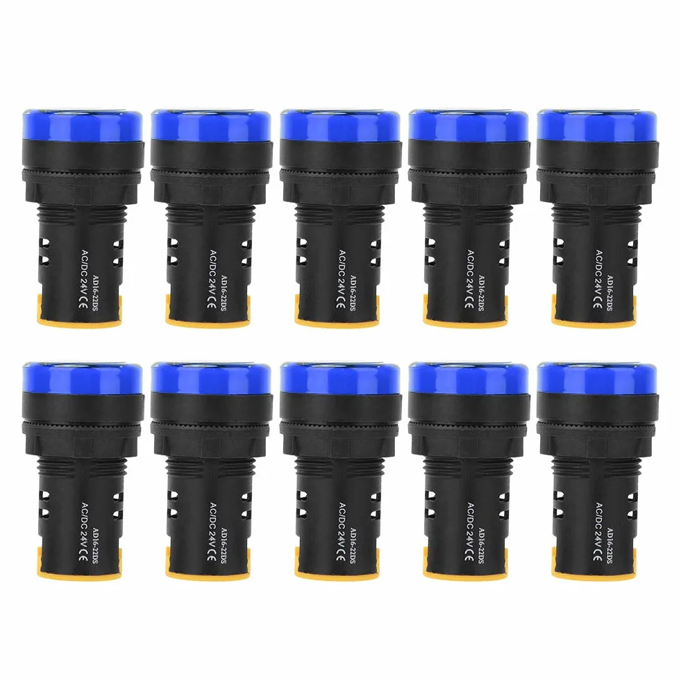 Lampka kontrolna zasilania LED, 10 szt. Lampka kontrolna zasilania LED Berm Półprzewodnikowa lampa energooszczędna φ22mm 24V AD16-22D/S(blue)