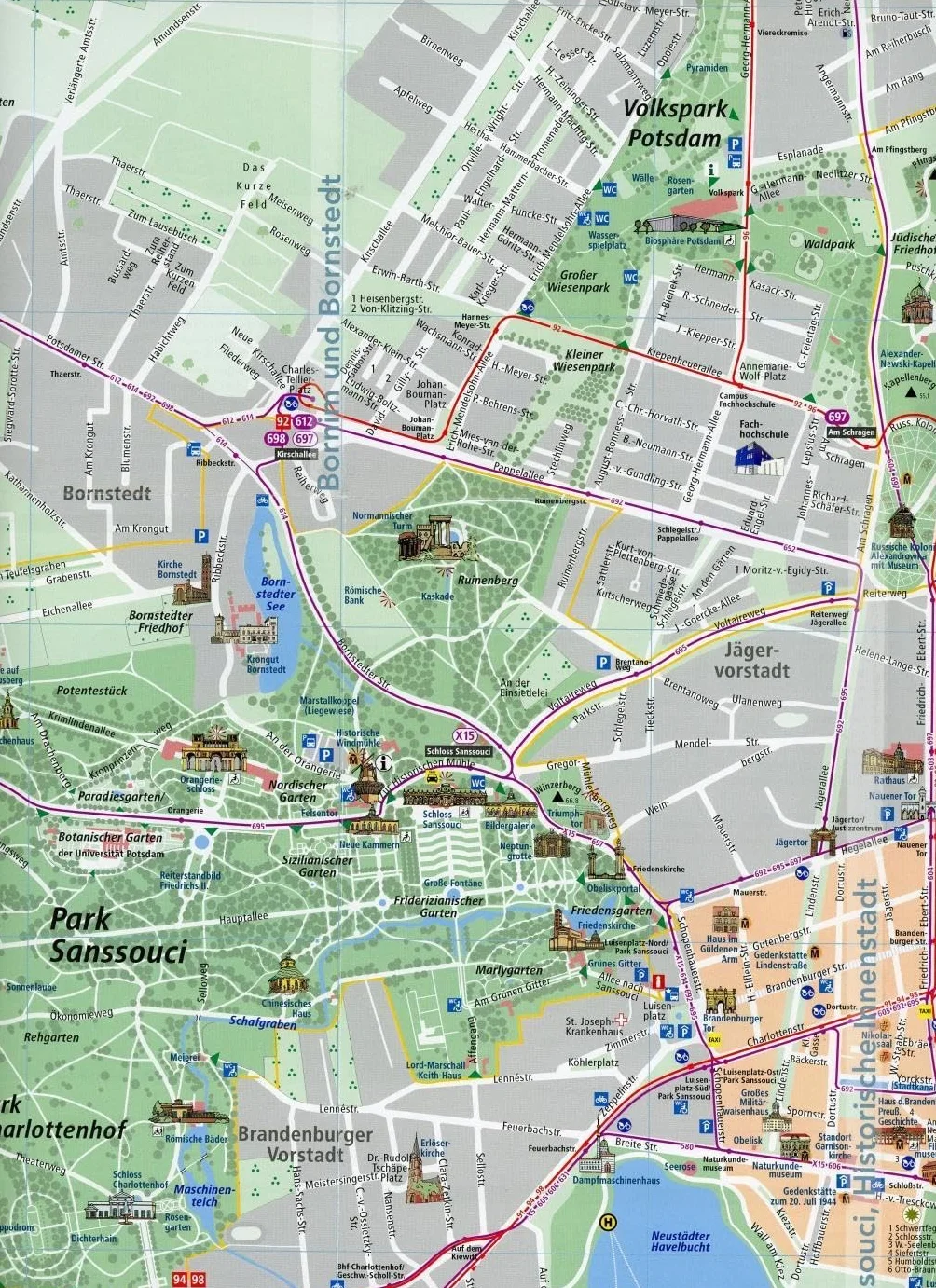 Potsdam Der illustrierte Stadtplan mit Stadtrundgang durch die historische Altstadt Detailpläne der Parks