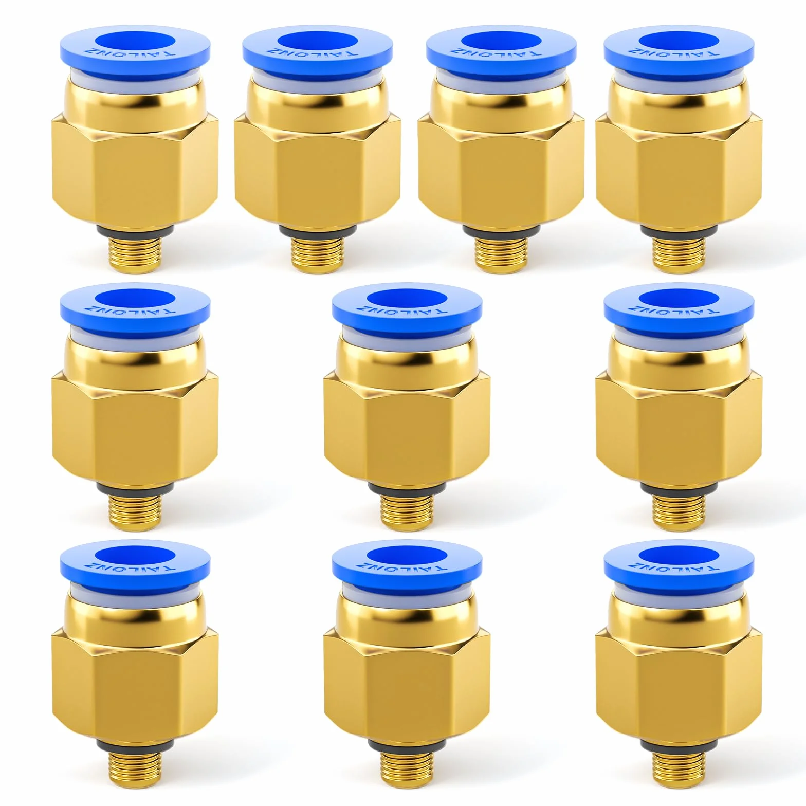 TAILONZ PNEUMATIC niebieski prosty męski 4 mm rura OD x M5 gwint Push-to-connect złącza PC4-M5 (10 szt.)