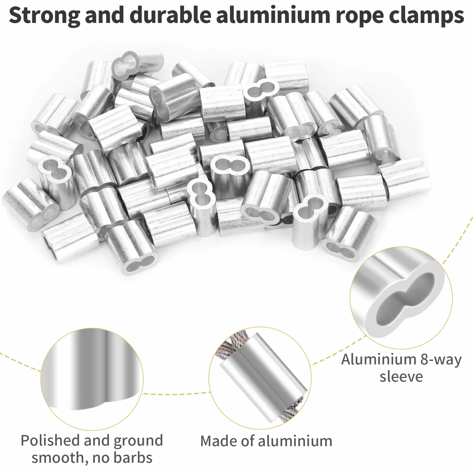 Zaciski linowe 6 mm aluminiowe podwójne tuleje zaciskowe zestaw 50 sztuk
