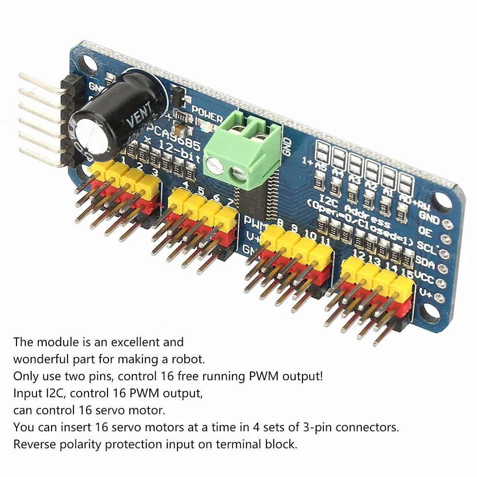 Qqmora PCA9685 16 Kanałów 12-bitowy Sterownik Silnika Serwo PWM Sterowanie Modułem I2C dla Robota Niebieskiego, Sterownik Silnika dla Robota Niebieskiego