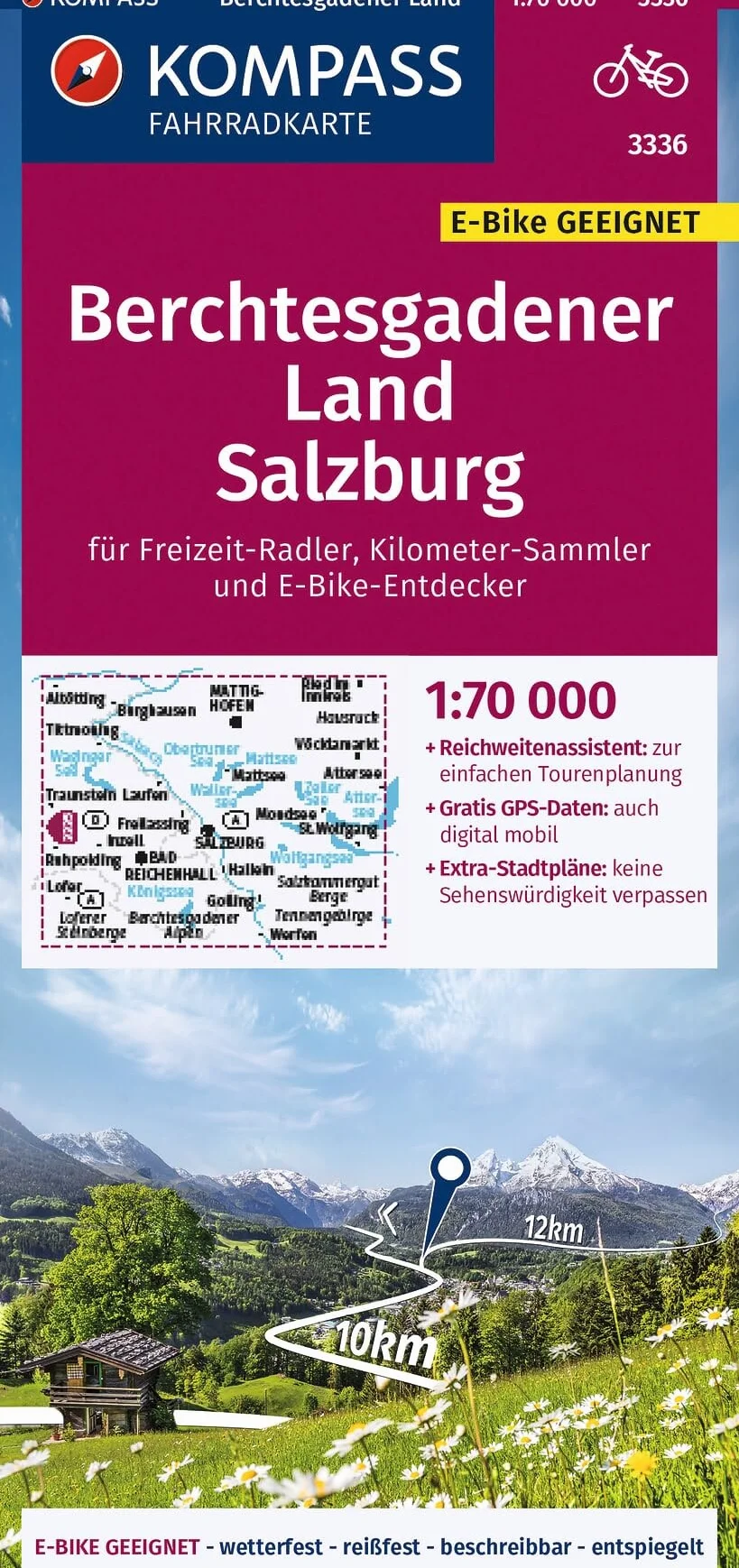 KOMPASS Fahrradkarte 3336 Berchtesgadener Land, Salzburg 1:70.000 reiß- und wetterfest