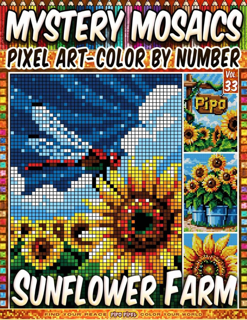 Mystery Mosaic Color by Number Vol. 32: 50 Pixel Art Designs - Peaceful Sunflower Scenes