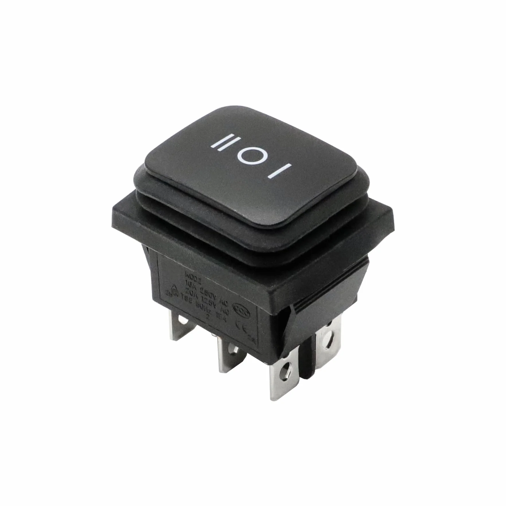 Rocker Switch, ON-Off-ON Switch, DPDT, 16A 250VAC, 6 Pins 3 pozycja, Z wodoodporny, Czarny 2Pcs