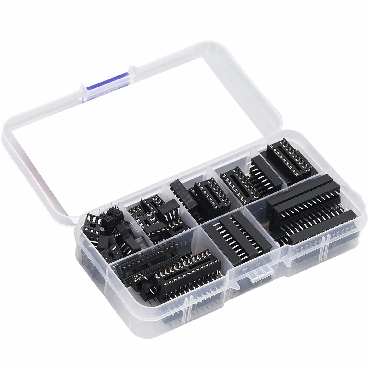 66 szt. Insualted Plastikowe Gniazdo IC DIP z Płaskim Pinem Gniazdo IC IC Zestaw Asortymentowy Zestawy Adapterów do Montażu na Płytkach Drukowanych 6P do 28P