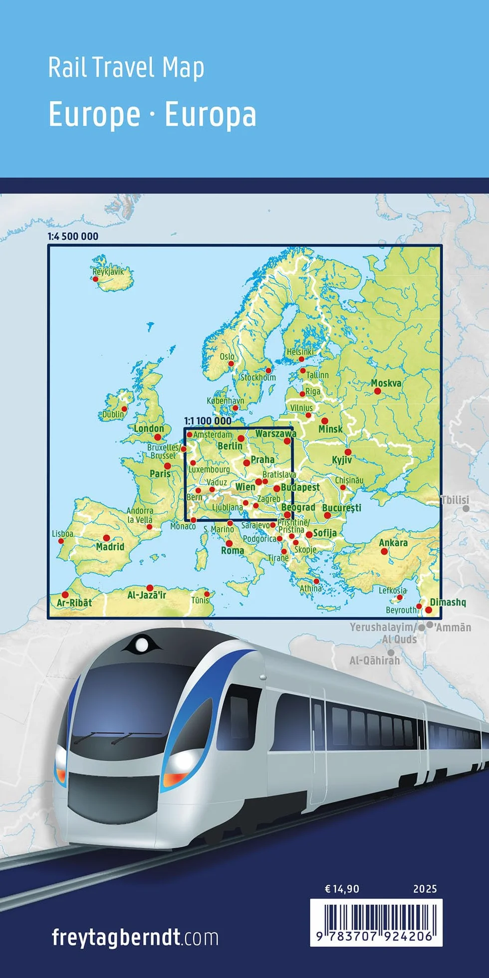 Freytag & Berndt Rail Travel Map Europa 1:4,5 Mio. Eisenbahnkarte