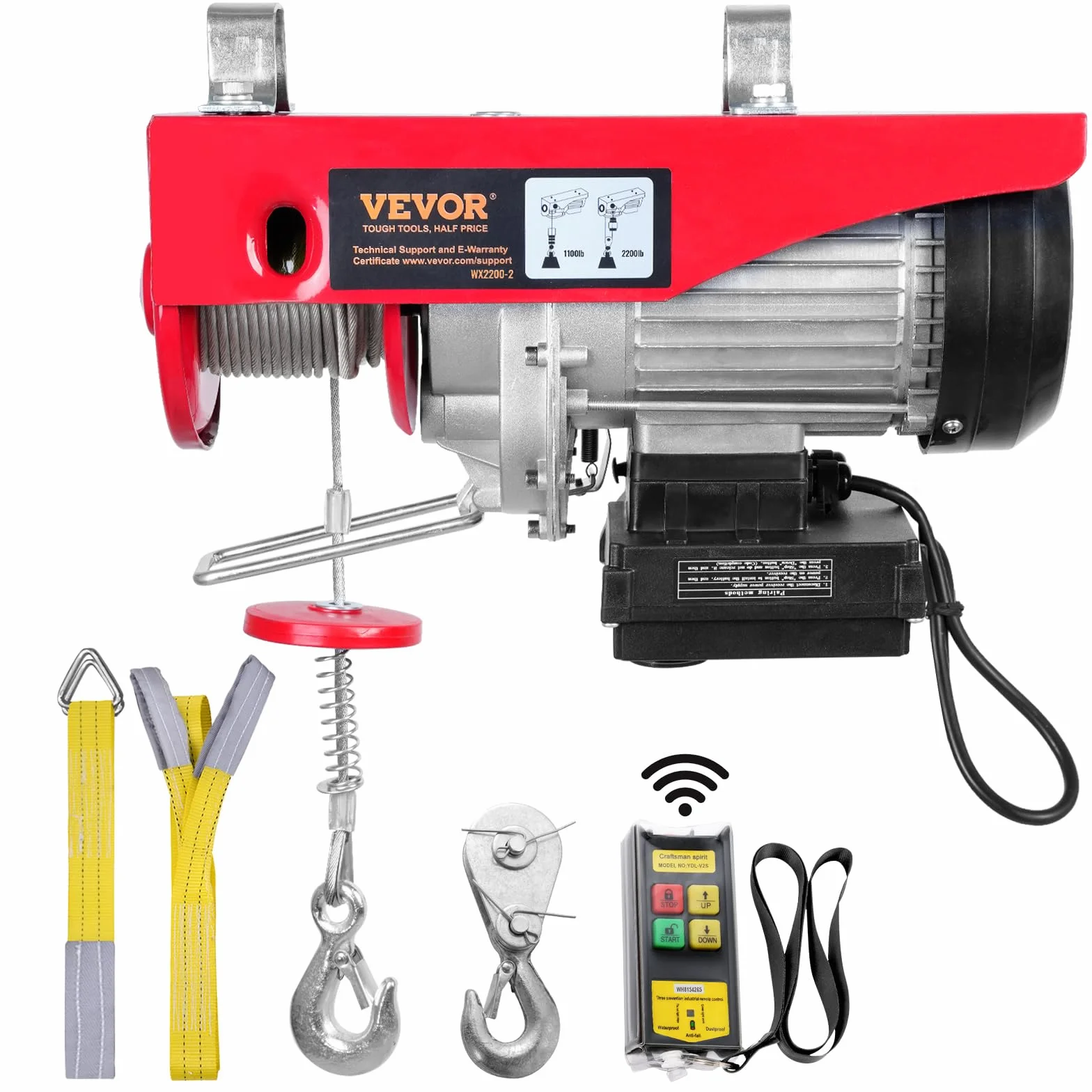 Vevor Elektryczna Wciągarka 1000 kg Czerwony Srebrny