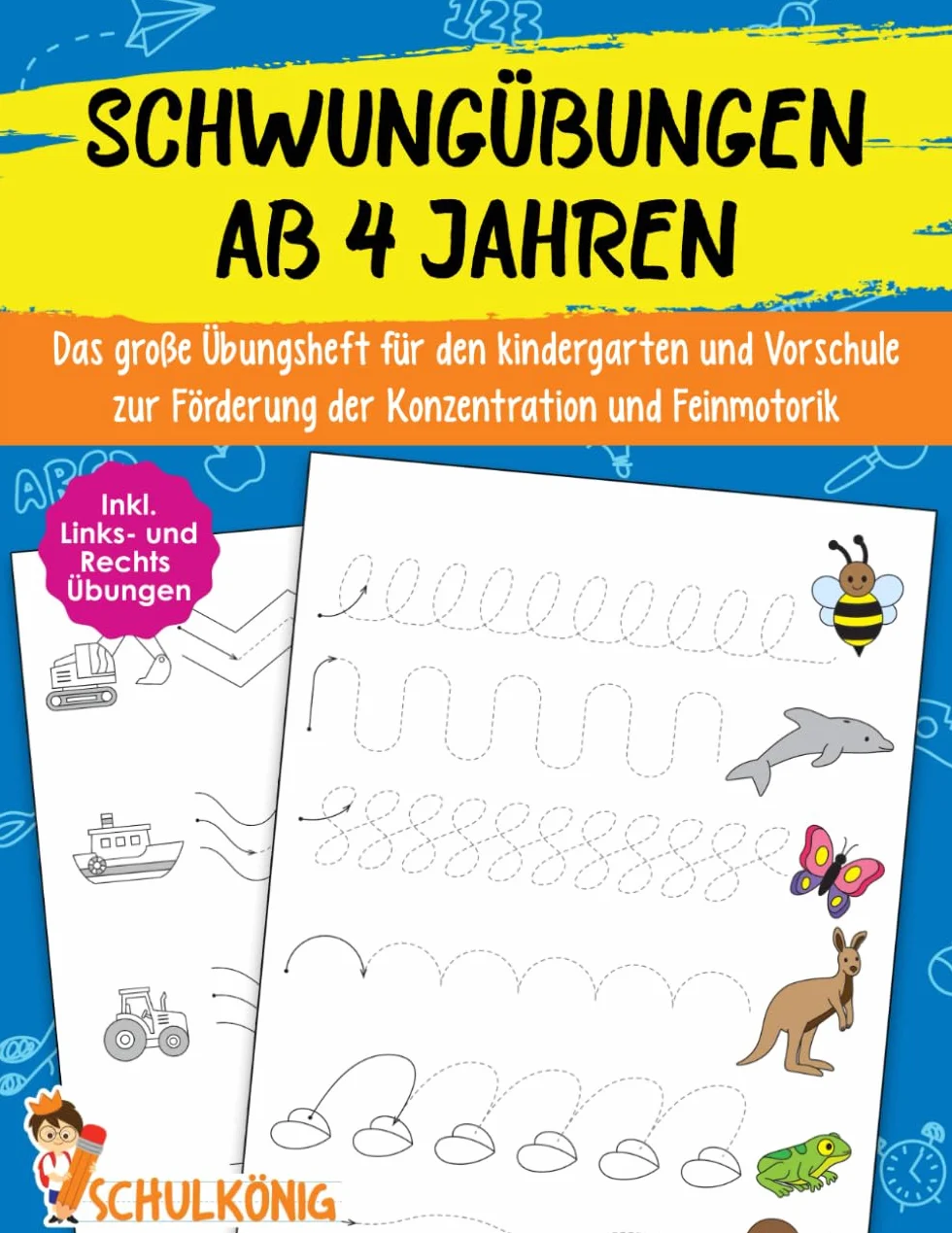 Schwungübungen Ab 4 Jahren: Übungsheft für Kindergarten und Vorschule - A4 Vorschulblock