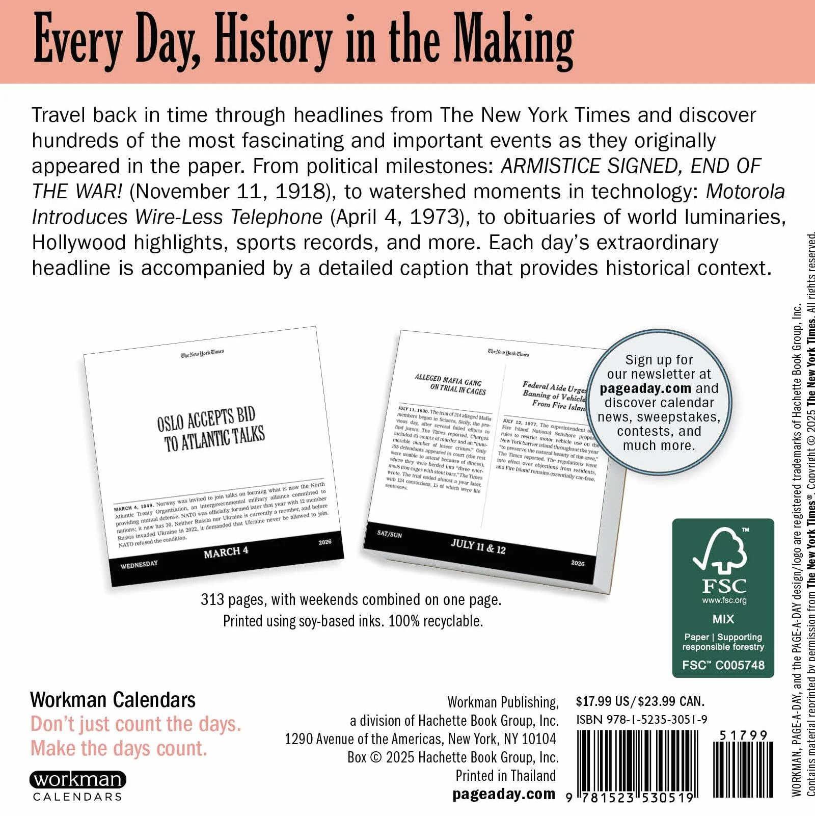 New York Times Page-A-Day Calendar 2026: 365 Headlines from History