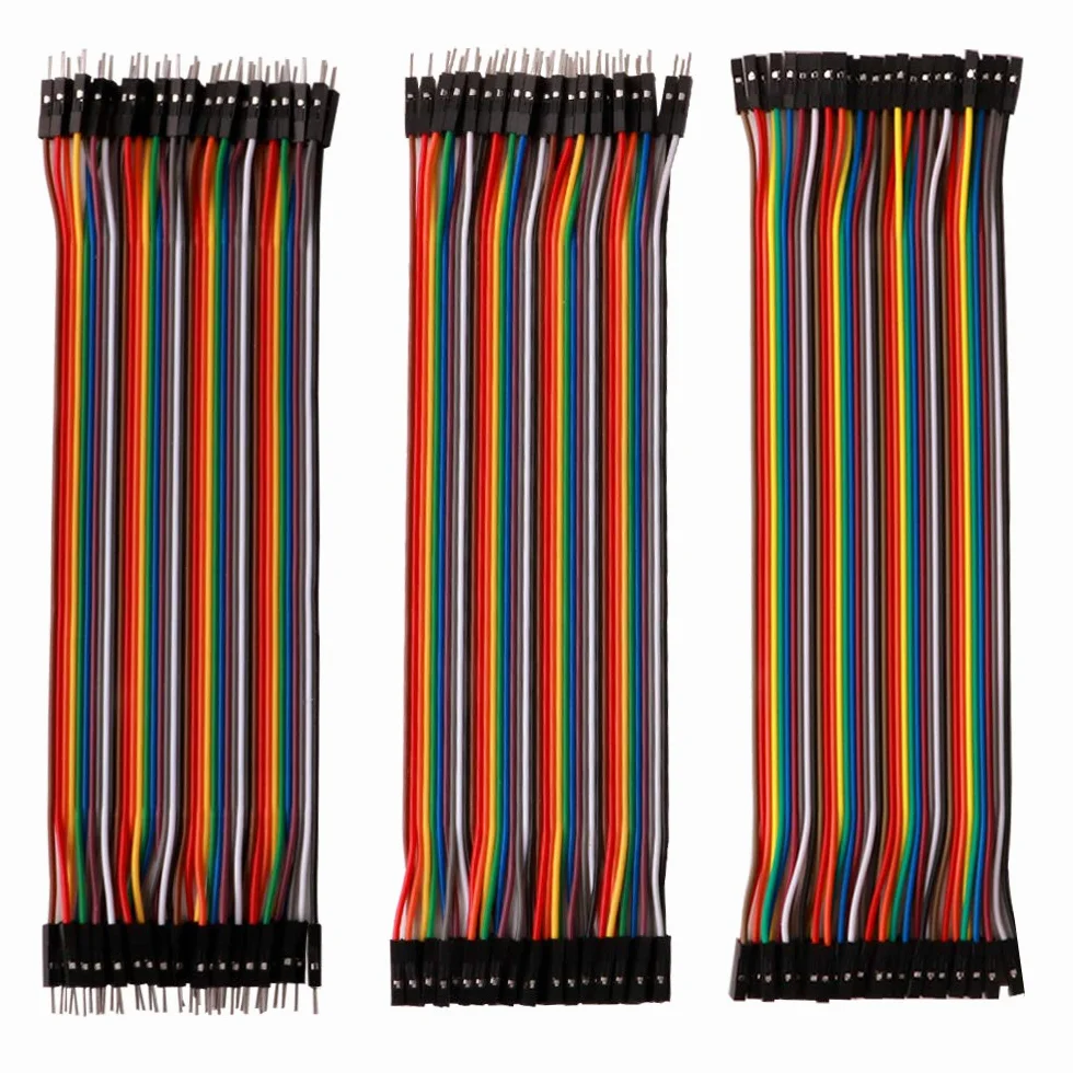 FULARR® 120 szt. Premium 20 cm wielokolorowy zestaw drutów DuPont, 3 w 1 bezszwowy elastyczny kabel do chleba, 40-pinowy męsko-męski, 40-pinowy żeńsko-żeński, 40-pinowy męsko-żeński, dla Arduino