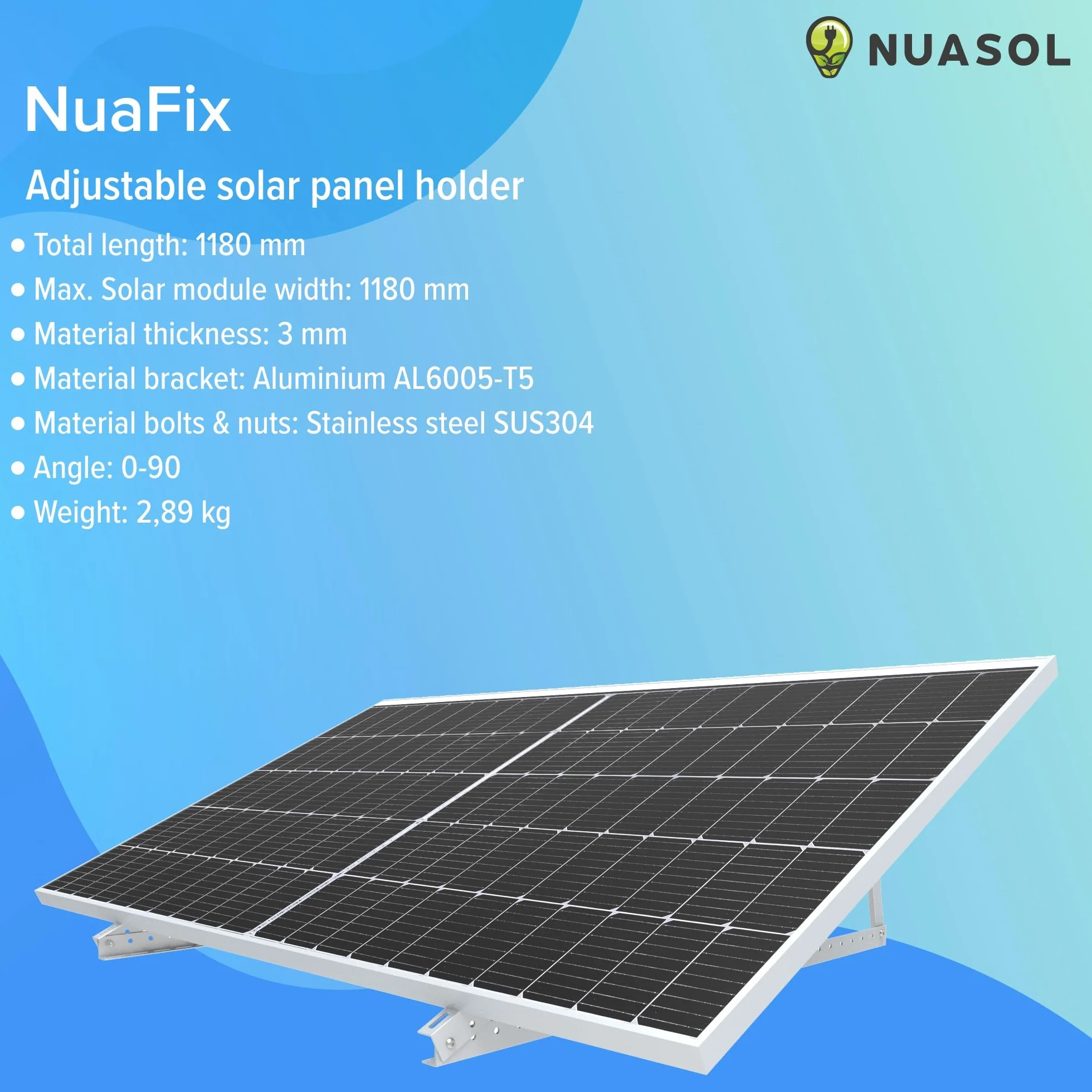 PV 4 x uchwyt do paneli słonecznych 48 cali / 118 cm | uchwyt na moduł solarny balkon elektrownia aluminiowa | zawieszenie płaskiego dachu PV regulowane 0-90° | uchwyt na 2 moduły solarne wraz