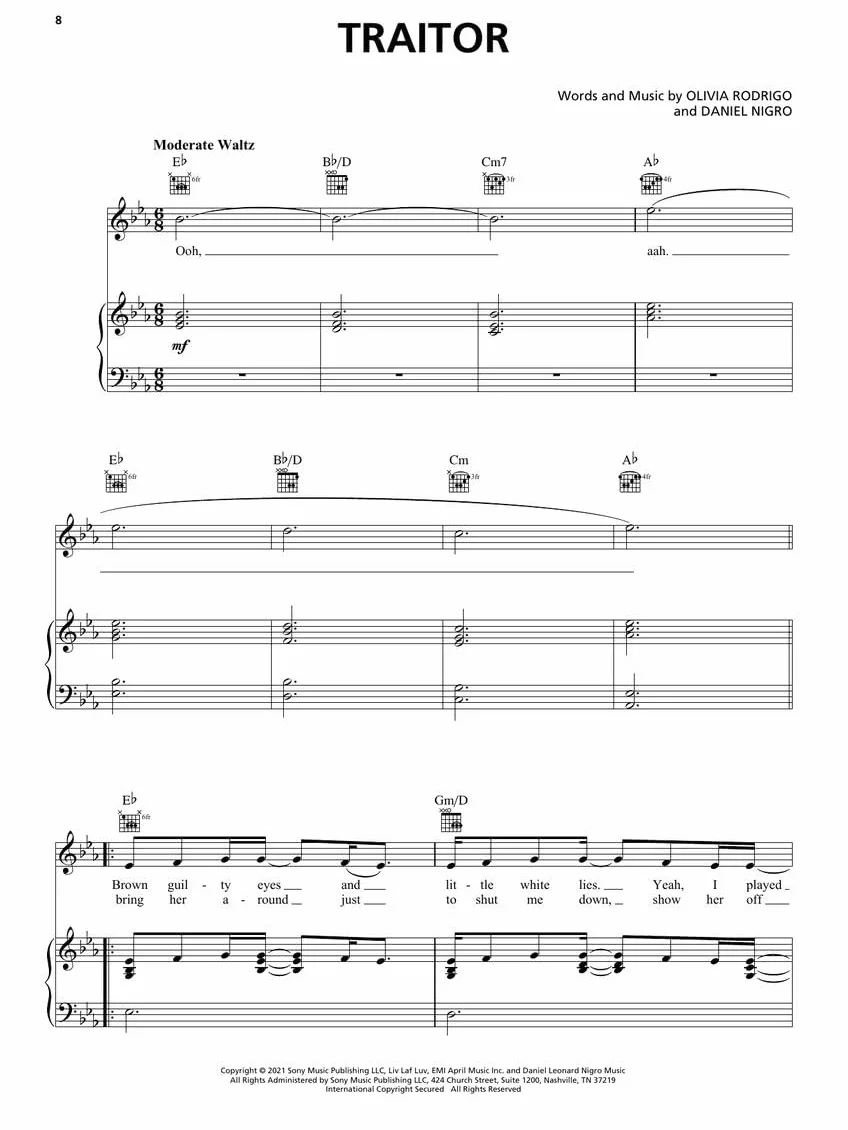Olivia rodrigo - sour - piano, voix & guitare: Piano/Vocal/guitar
