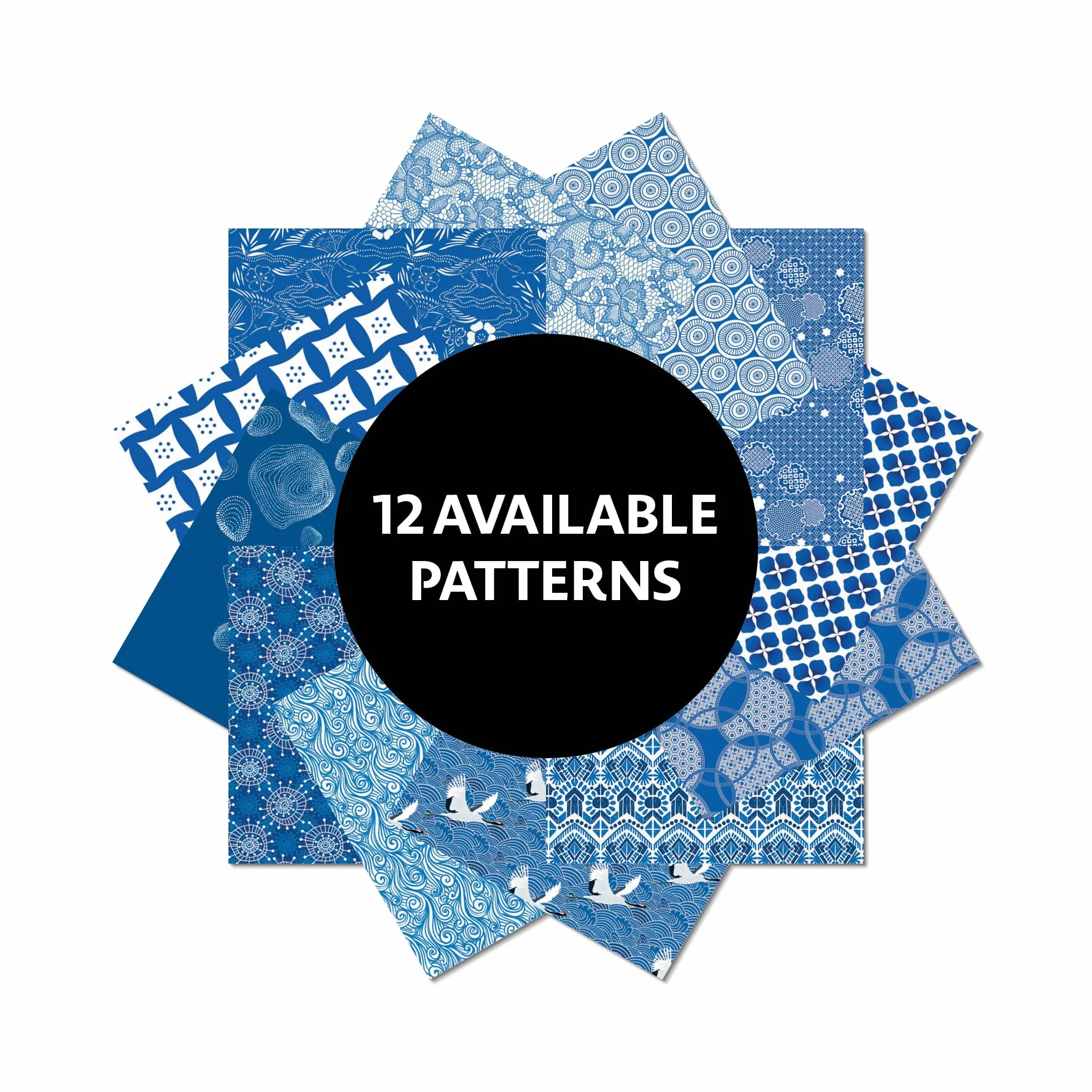 Origami Paper 200 Sheets 6" (15 cm) Double Sided Blue White Patterns 12 Designs