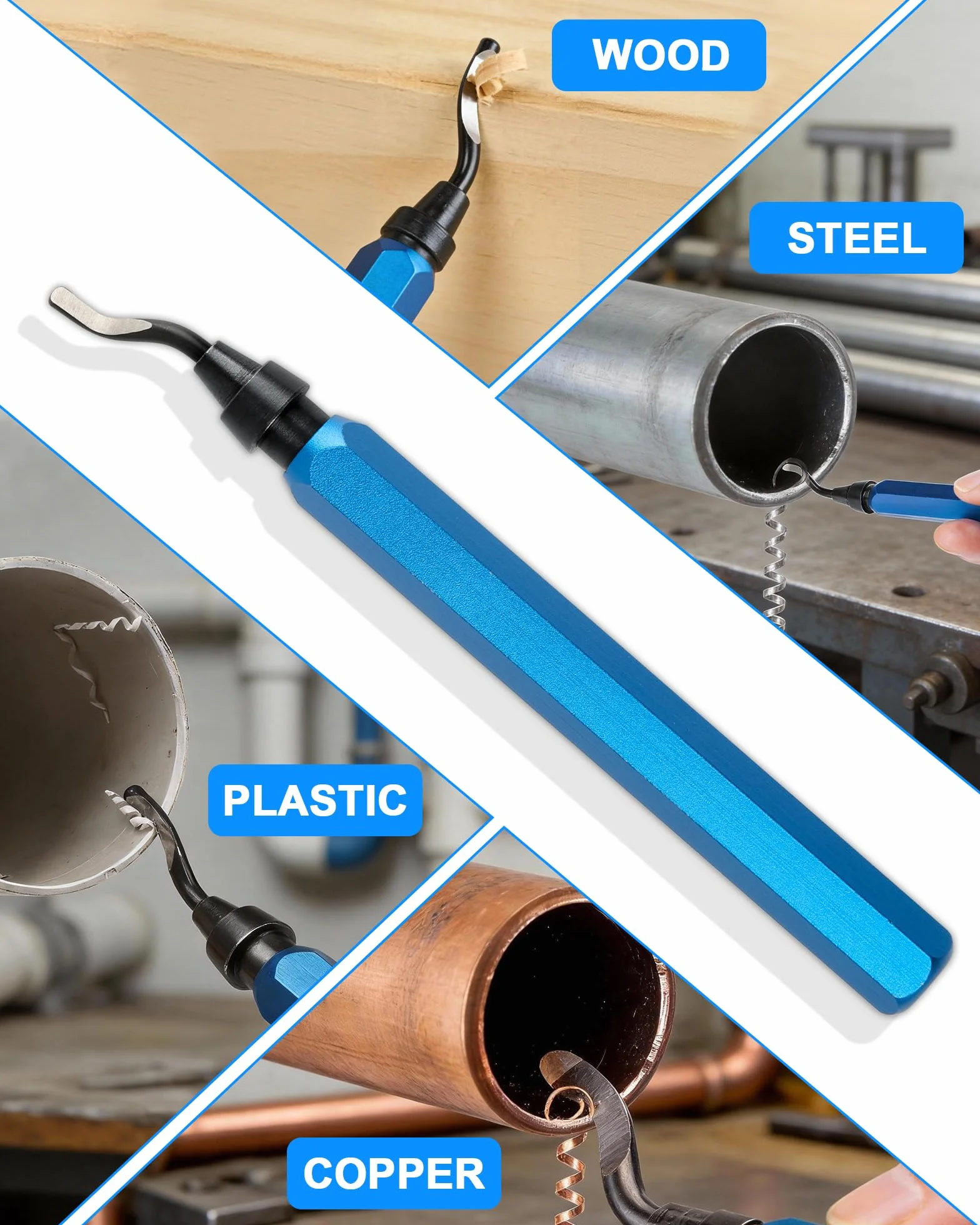 Gratownik do Metalu i Plastiku,Ręczne Narzędzie do Usuwania Zadziorów z 10 Zapasowymi Ostrzami HSS BS1010,Obrotowy 360 Stopni do Stali Aluminium PVC,Żywicy,Profesjonalne Akcesoria do Drukarki 3D