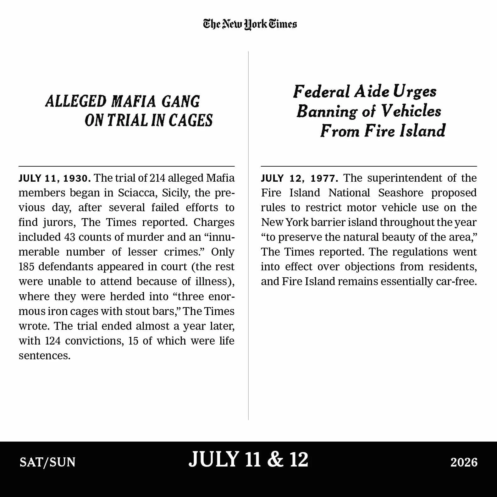 New York Times Page-A-Day Calendar 2026: 365 Headlines from History