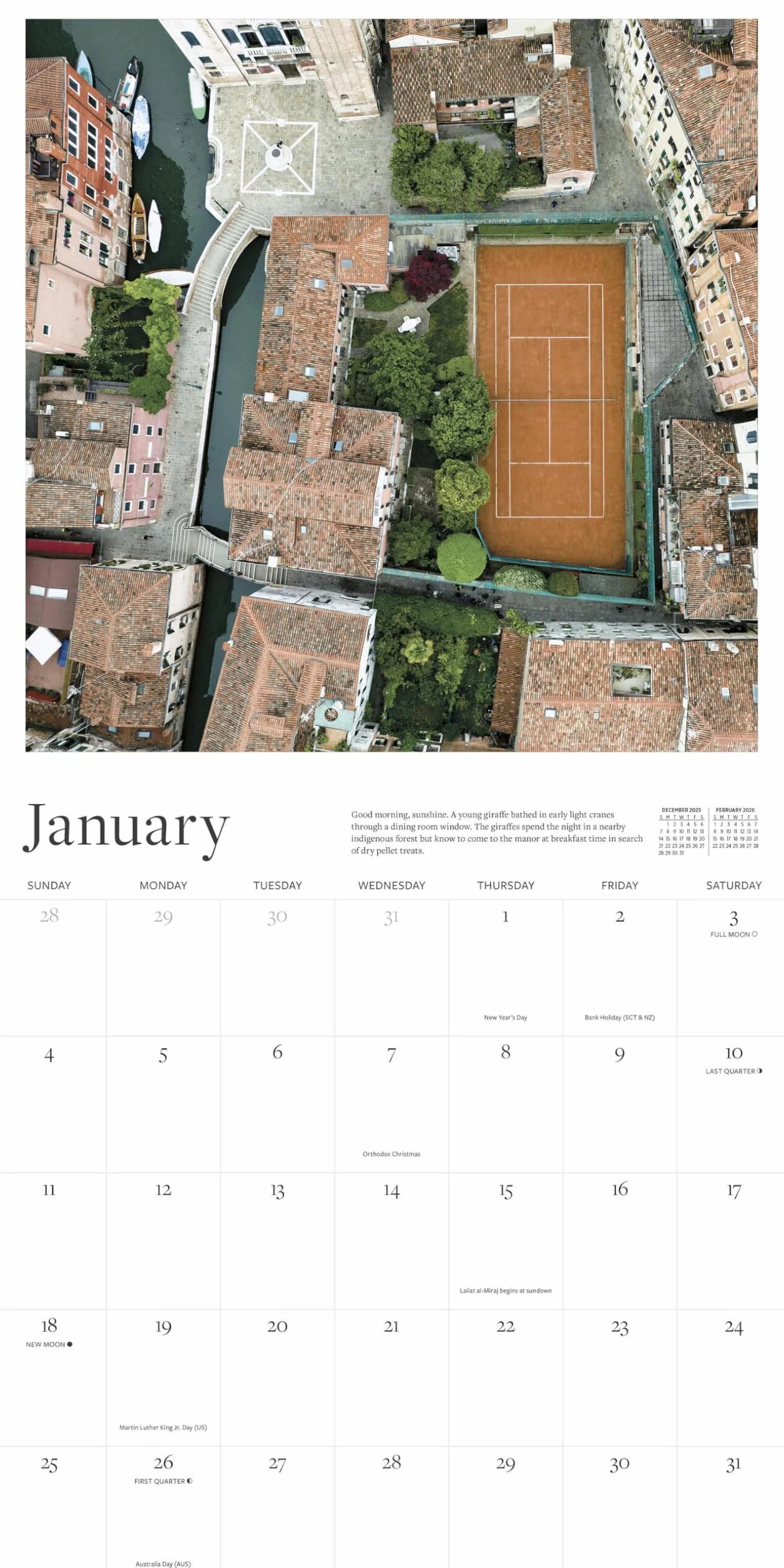 Tennis Court Wall Calendar 2026: Greatest Tennis Courts