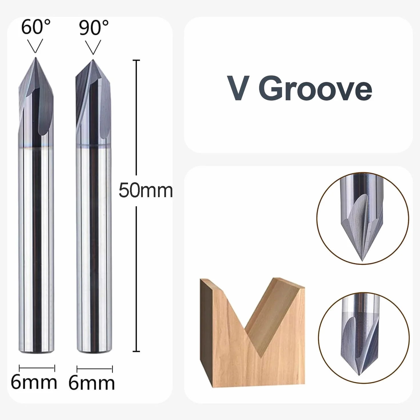 SpeTool Frez do grawerowania, frez do fazowania, 6 mm, trzpień 60 stopni i 90 stopni V, frez do rowków VHM, 3 flety, grawerowanie CNC do drewna, frez trzpieniowy, frez do frezarki górnowrzecionowej z
