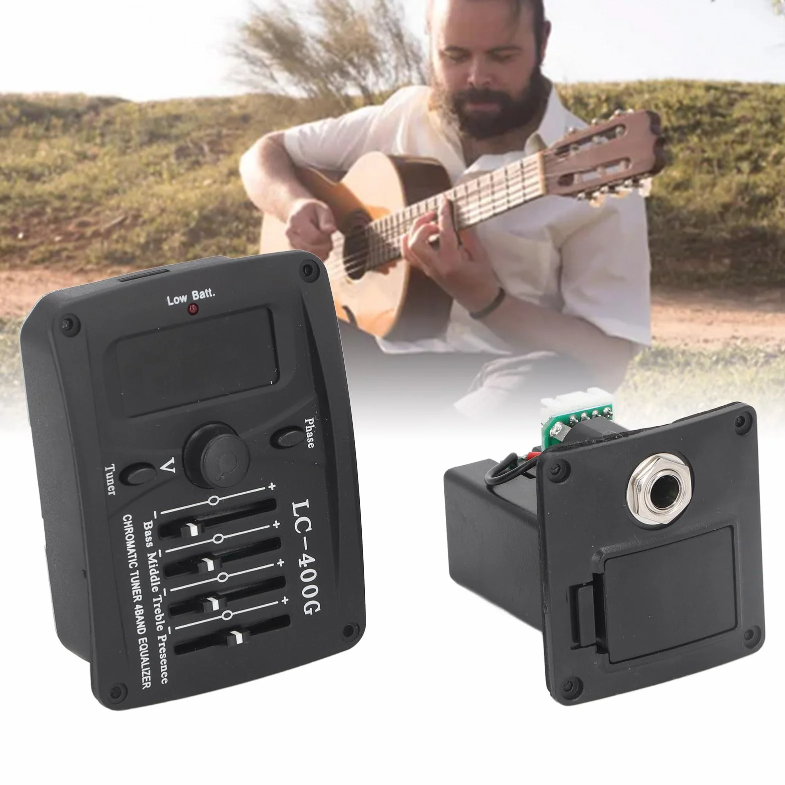 Gitara Akustyczna z 4-pasmowym Korektorem, Przedwzmacniaczem EQ, Przetwornikiem Piezoelektrycznym i Tunerem Chromatycznym LC 400G, Idealna dla Profesjonalnych Muzyków,stompbox