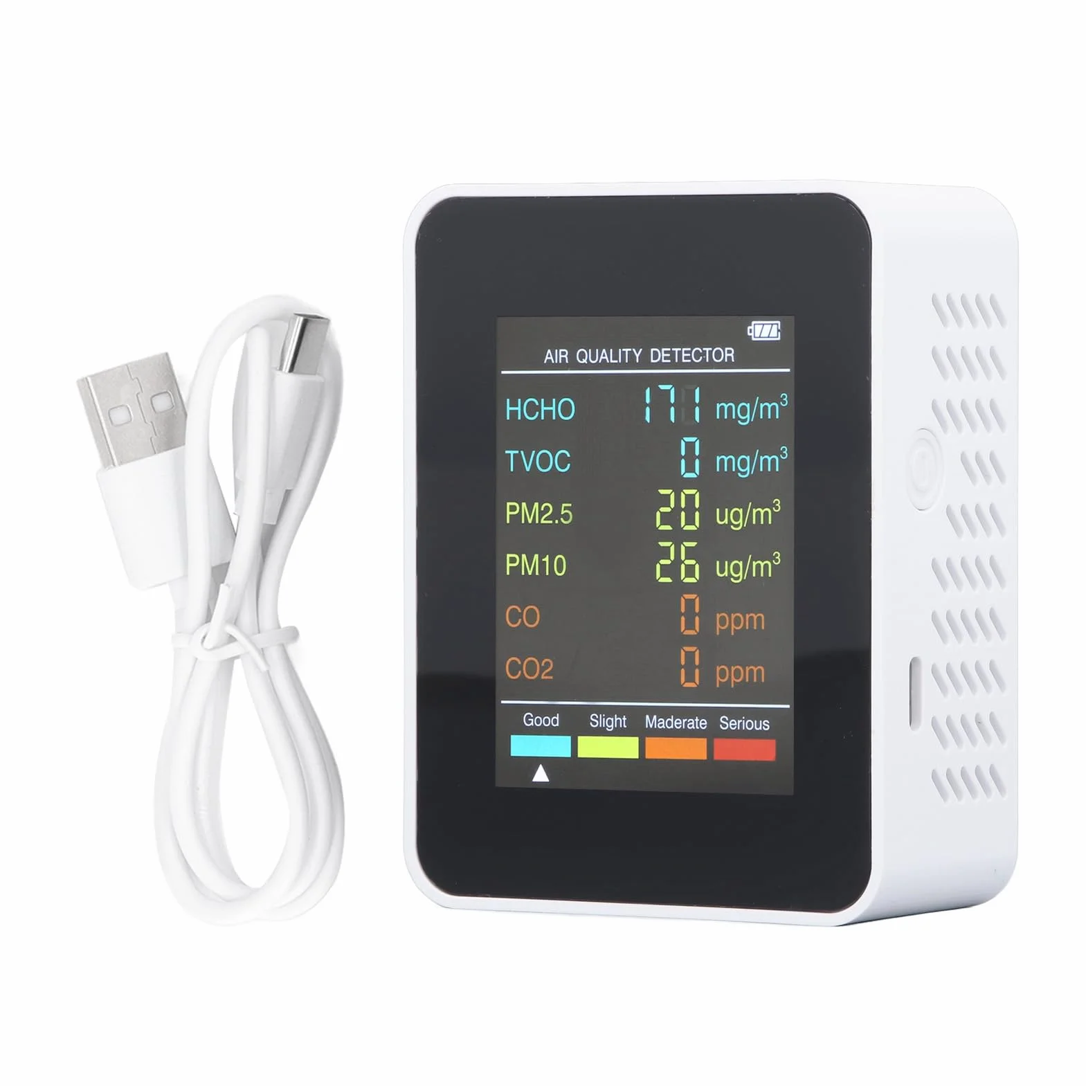 Inteligentny Monitor Jakości Powietrza 5 w 1 CO₂ TVOC HCHO PM2.5 PM10 USB LCD Tester Biały