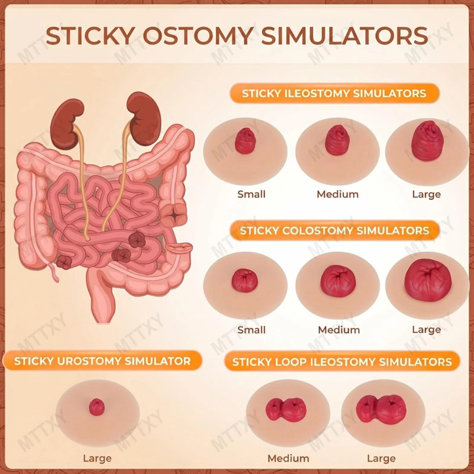 Zestaw 9 Samoprzylepnych Symulatorów Stomii, Realistyczny Model Treningowy do Pielęgnacji Stomii, Medyczny Zestaw Edukacyjny dla Pielęgniarstwa, Kolostomii, Ileostomii i Urostomii