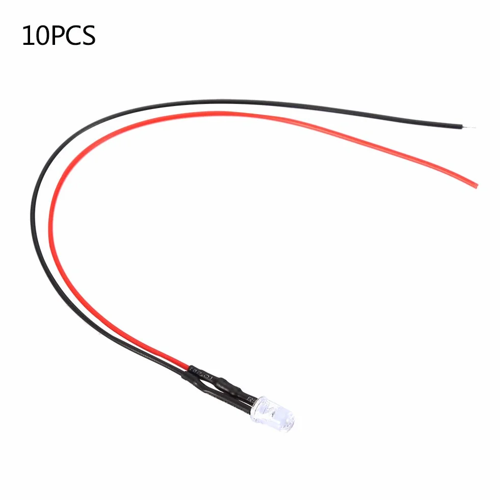 10 szt. 12 V 5 mm dioda LED, przewodowa, wielokolorowy kabel świetlny LED, oszczędność energii, okablowanie diody, 20 cm, 0,06 W, 10 szt