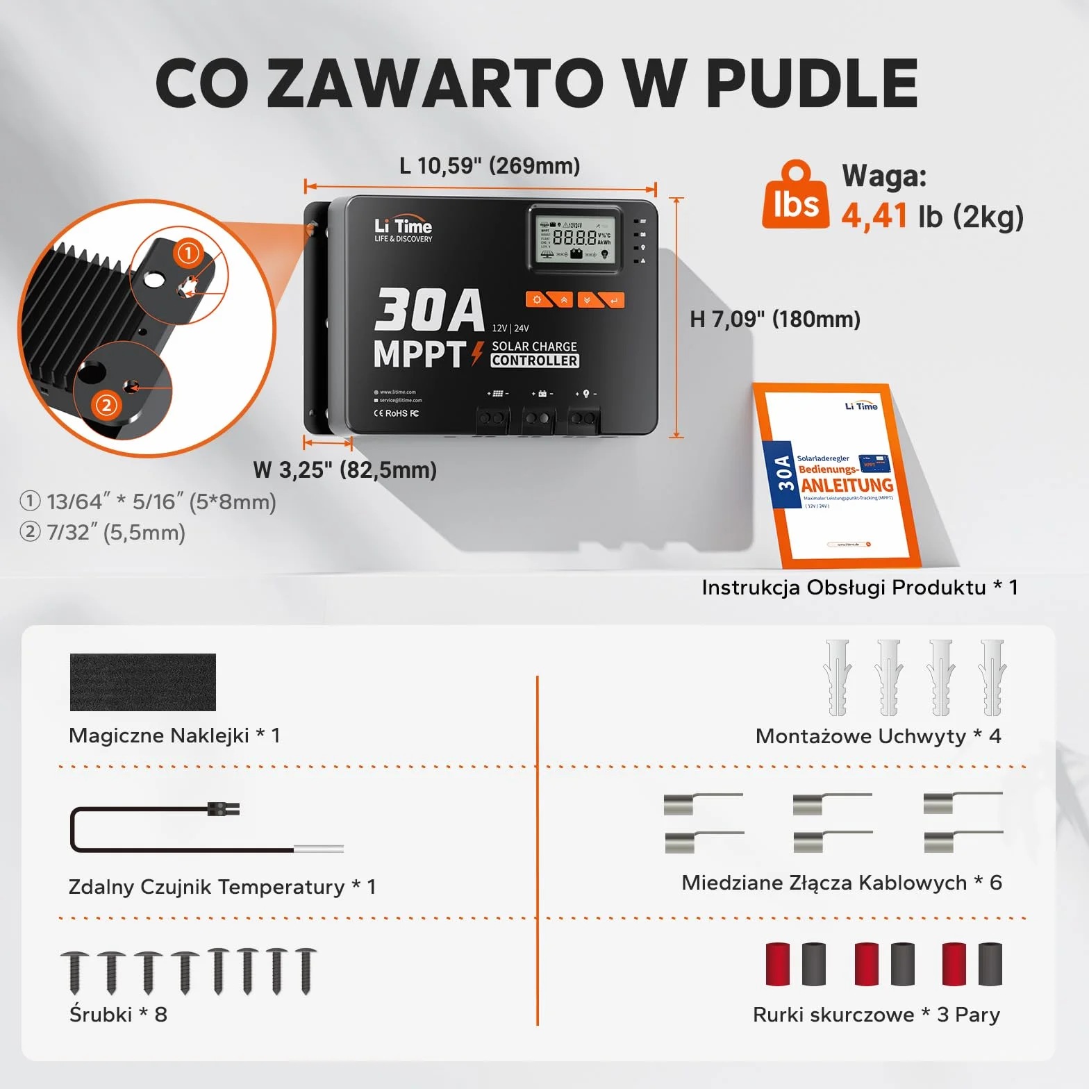 LiTime 30A MPPT 12V/24V Auto DC Regulator Ładowania Solarnego z Adapterem Bluetooth