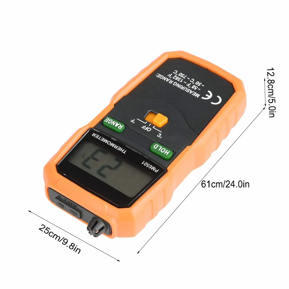 Termometr cyfrowy, cyfrowy termometr PEAKMETER PM6501 z sondą z termoparą typu K.