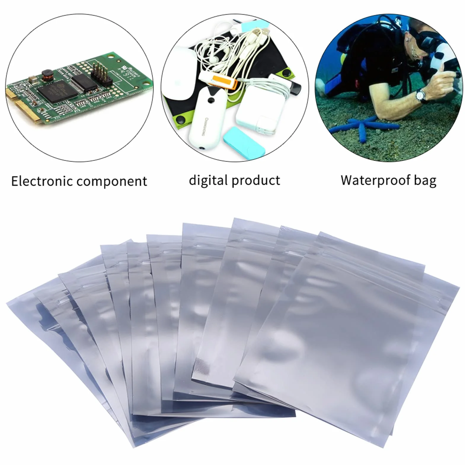 Torba Antystatyczna ESD 100 szt. Zestaw 6x9 cm Srebrnoszary do Przechowywania Akcesoriów Elektronicznych