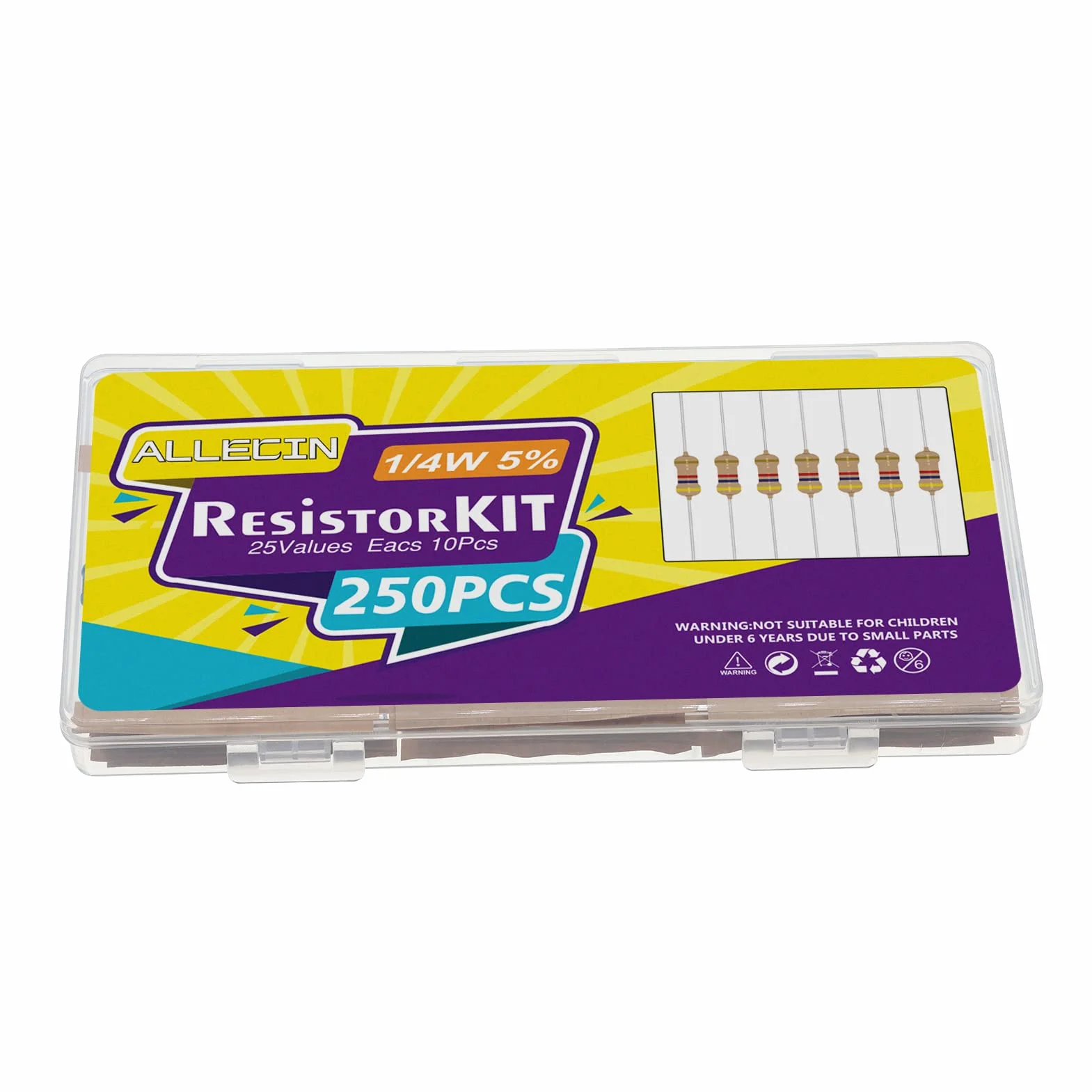 Zestaw rezystorów 1/4 W, zakres 1 Ohm - 1M Ohm, tolerancja 5%, folia węglowa