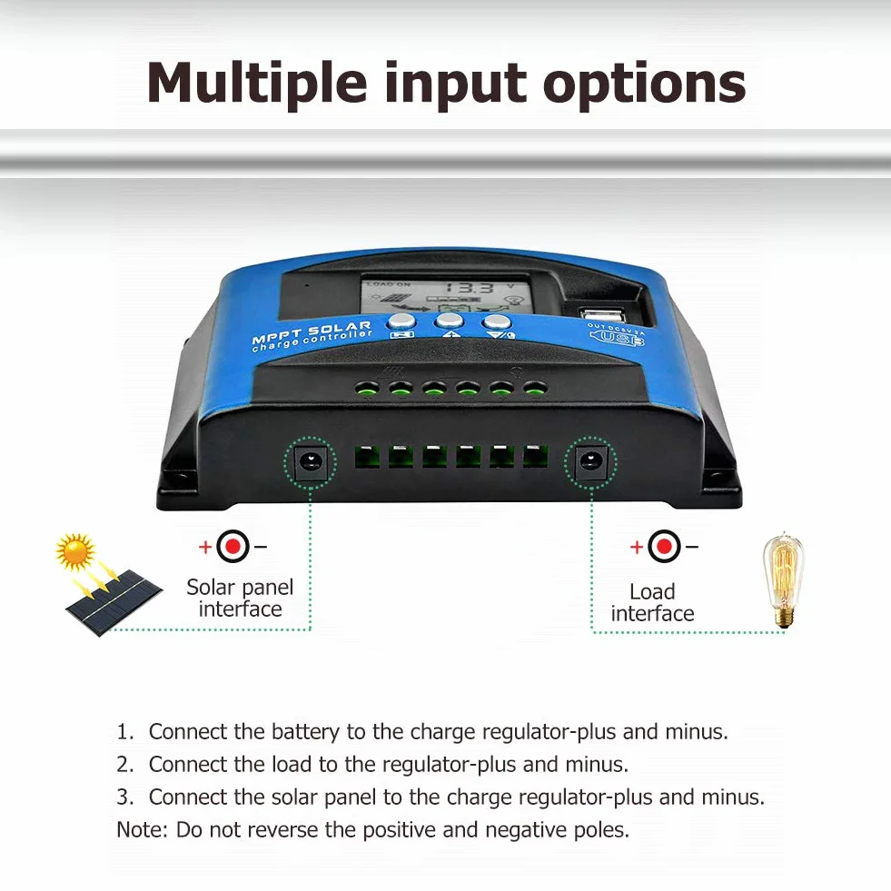 SolaMr 40A Solar Charge Controller 12V/24V Solar Panel Battery Charge Regulator z wyświetlaczem LCD i podwójnym portem USB - 40A