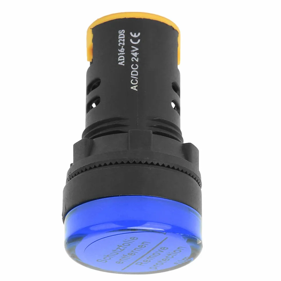 Lampka kontrolna zasilania LED, 10 szt. Lampka kontrolna zasilania LED Berm Półprzewodnikowa lampa energooszczędna φ22mm 24V AD16-22D/S(blue)