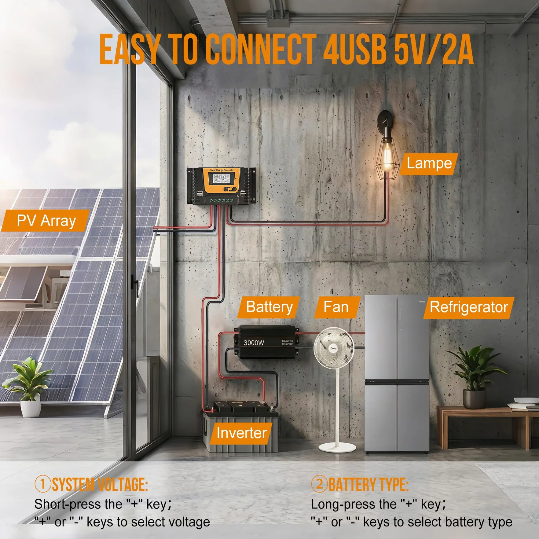Regulator ładowania solarnego PWM 20A 12V 24V z czujnikiem temperatury 4 porty USB 520W