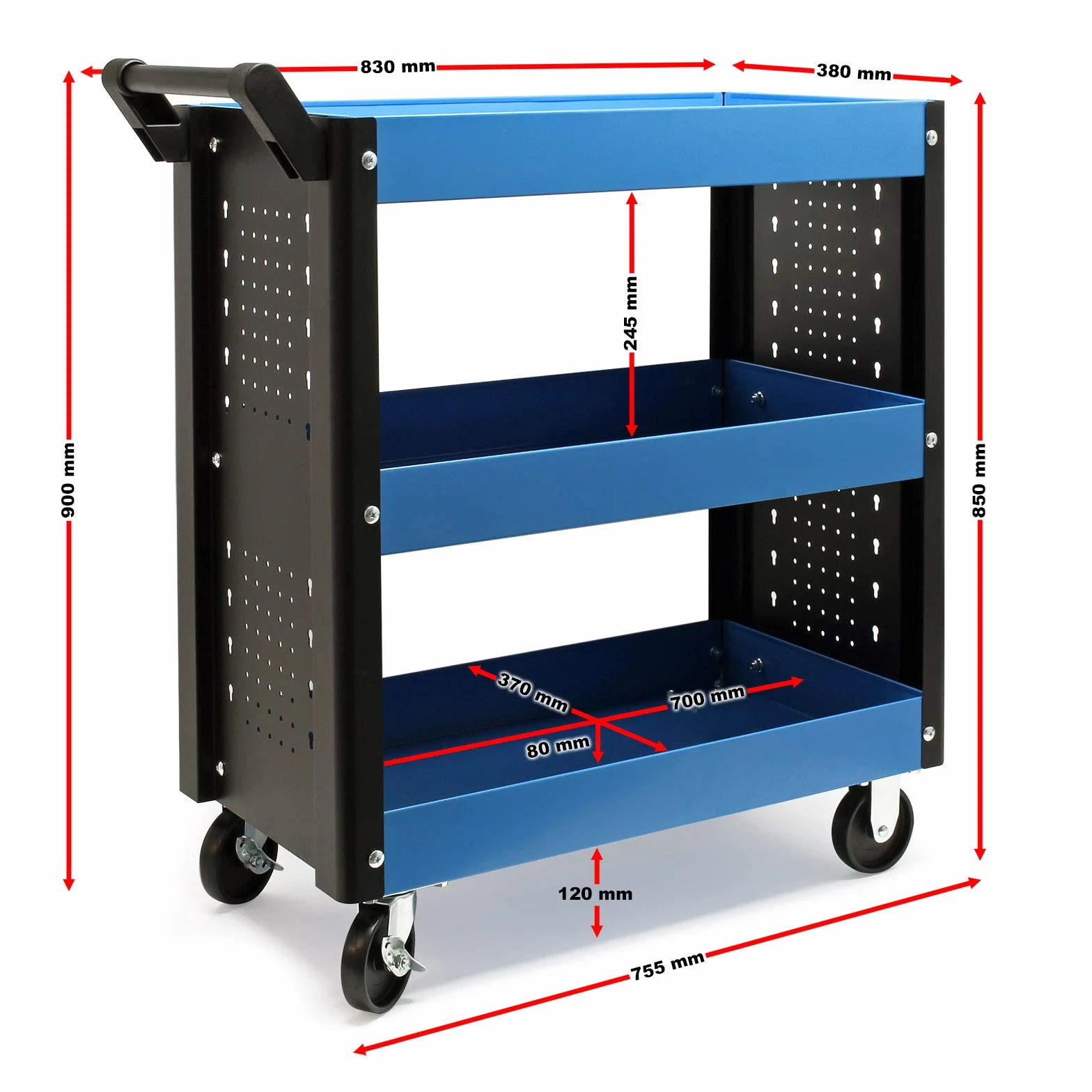 Wiltec Wózek warsztatowy stalowy 3 półki 83x38x90 cm 150 kg