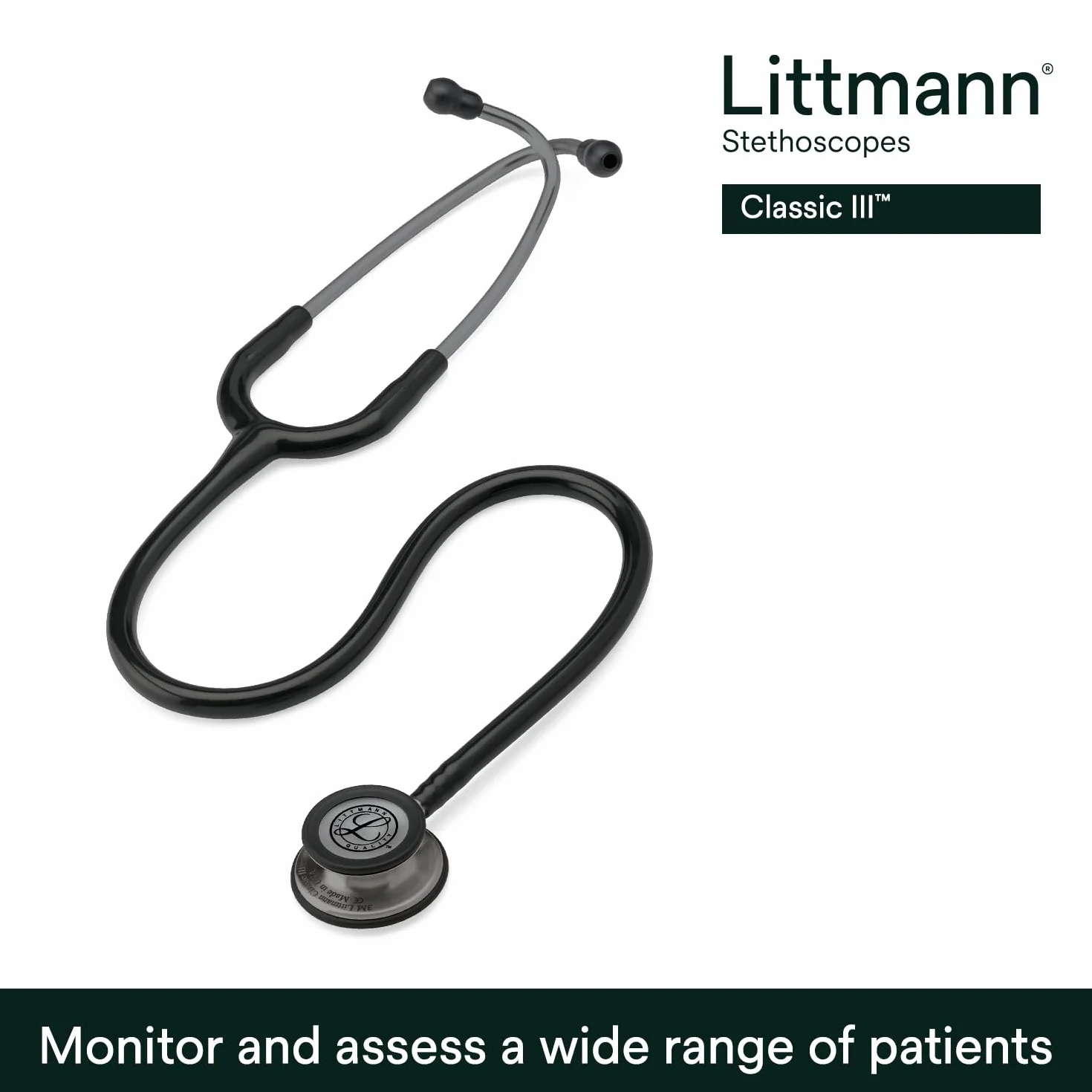 3M Littmann Classic III Stetoskop, SMOKE FINISH, ciemnoszary, czarny przewód