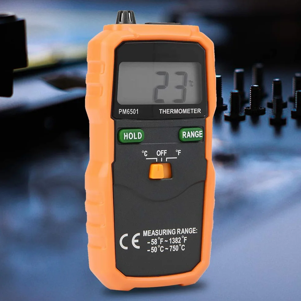 Termometr cyfrowy, cyfrowy termometr PEAKMETER PM6501 z sondą z termoparą typu K.