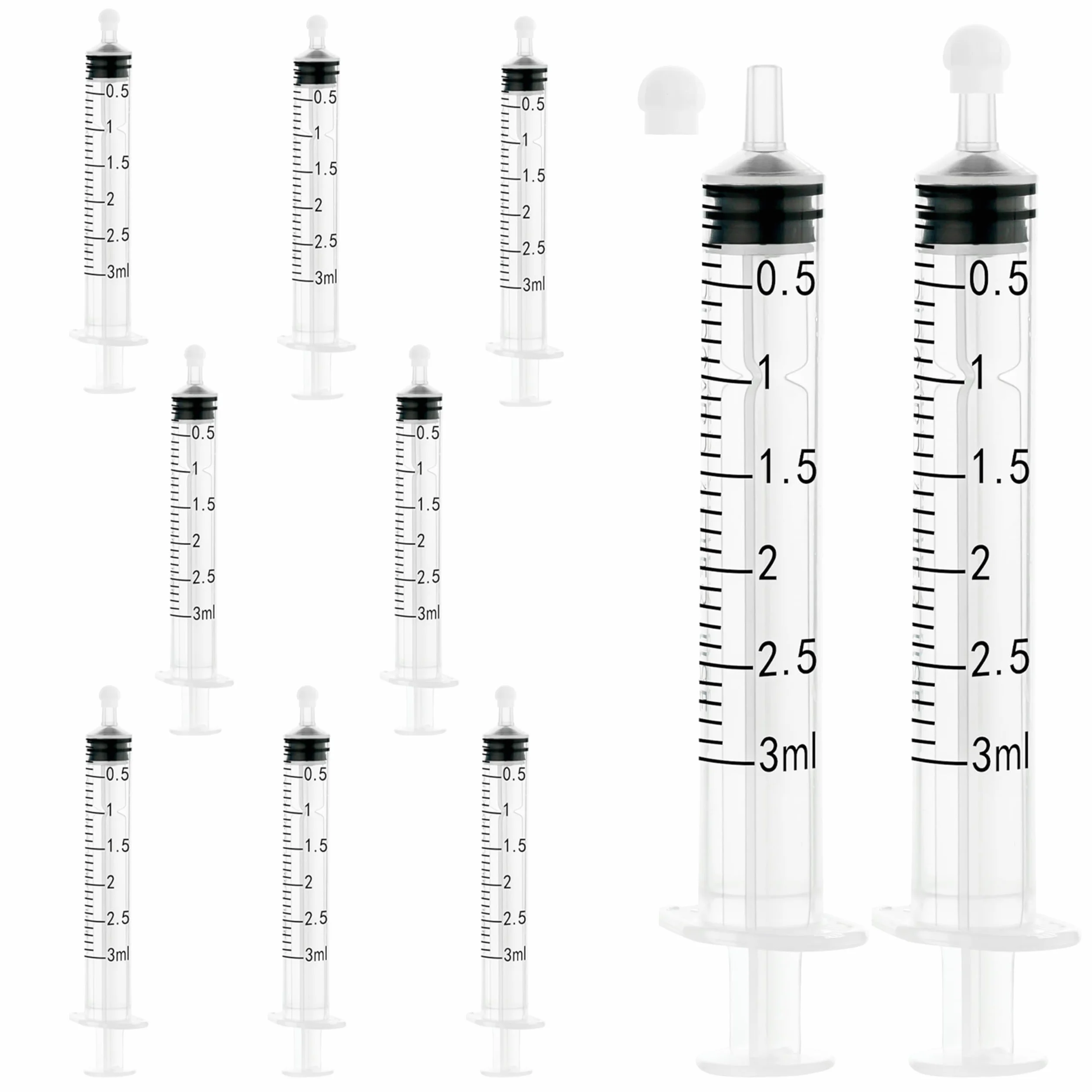 10 opakowań strzykawek z pokrywką, 3 ml, sterylne strzykawki, strzykawka dozująca bez igły, narzędzia do strzykawek z miarką płynu, strzykawki do karmy, do laboratorium, karmienia zwierząt,