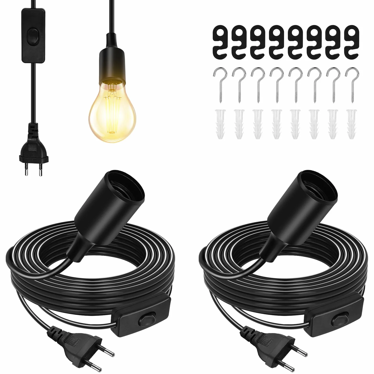 Lampa wisząca E27 6m z przełącznikiem 2 sztuki