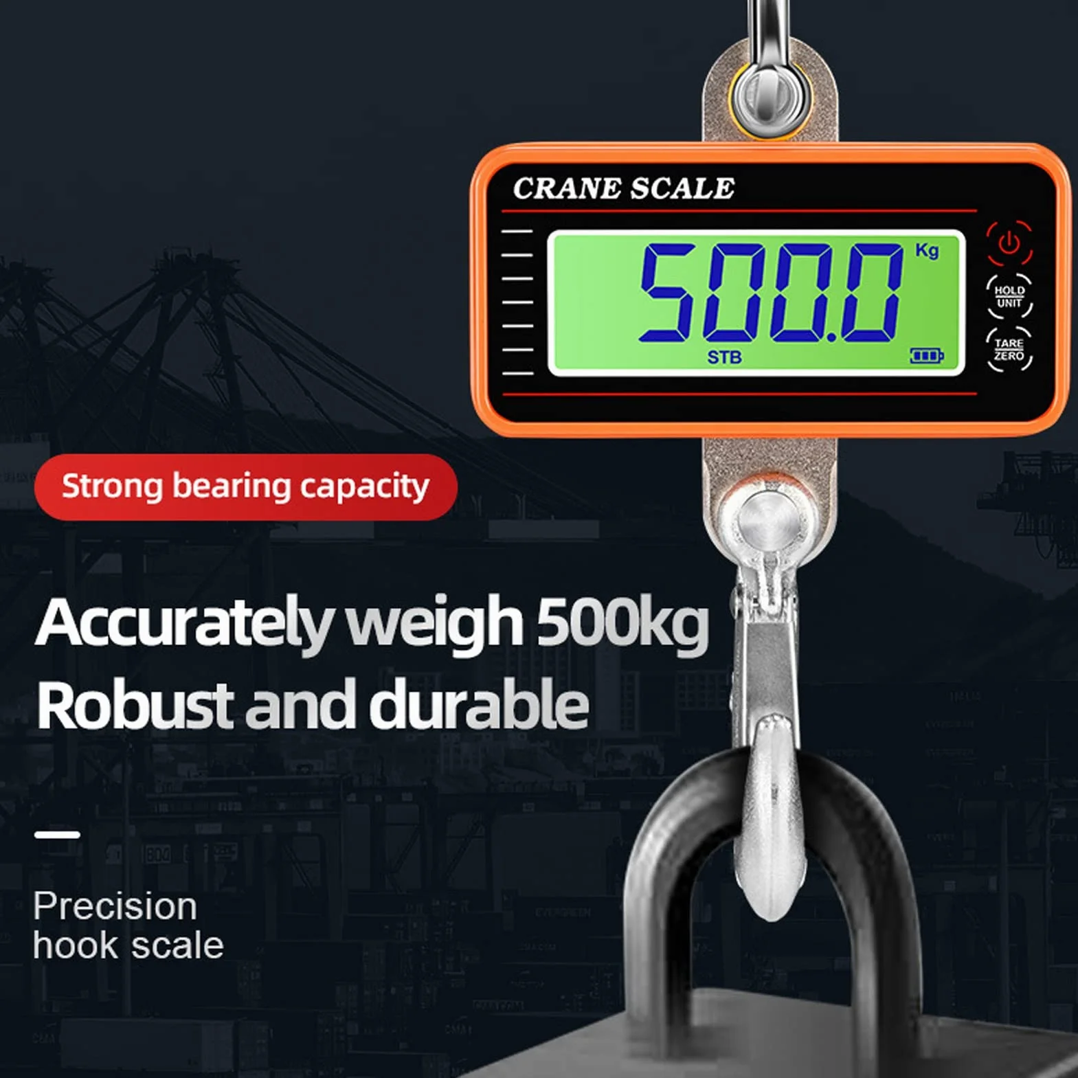 Cyfrowa Waga Dźwigowa 1500kg 3000lb z Wyświetlaczem LED Zdalnego Sterowania Zasięg 20m Pomarańczowy